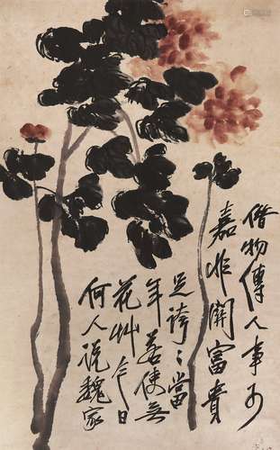 齐白石（1864～1957） 红花墨叶牡丹图 立轴 设色纸本