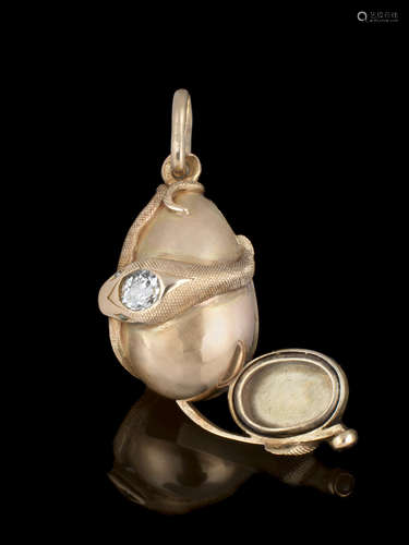 Fabergé, Moscow, circa 1900  A Fabergé gold and diamond-set egg pendant with locket section