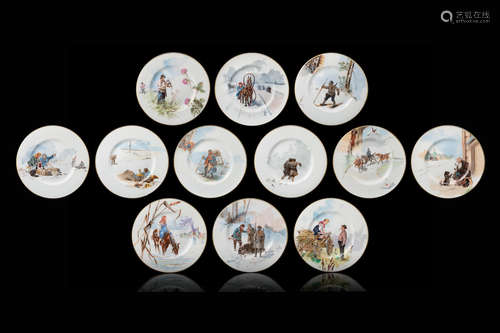 Kornilov Brothers, St. Petersburg, early 20th century  A set of twelve porcelain plates