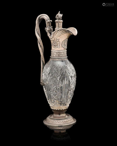 Lorie, Moscow, 1908-1916, workmaster's mark for Egor Cheriatov  A silver mounted cut glass decanter