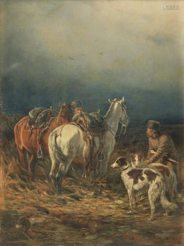 Hunting scene Petr Nikolaevich Gruzinsky(Russian, 1837-1892)