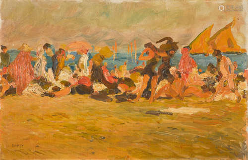 Venice, Lido beach 19.5 x 29.3cm (7 3/4 x 11 5/8in). Leon Bakst(Russian, 1866-1924)