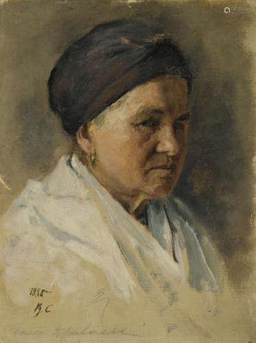 Portrait of an old woman in kerchief 23.8 x 18.2cm (9 3/8 x 7 1/4in). Valentin Aleksandrovich Serov(Russian, 1865-1911)