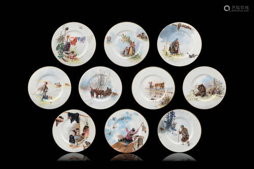 Kornilov Brothers, St. Petersburg, early 20th century  A set of ten porcelain plates