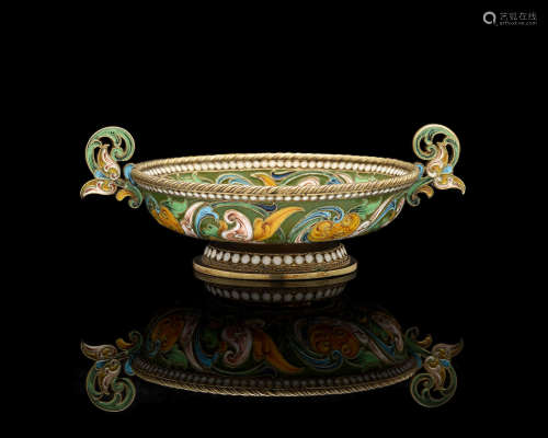 Cyrillic mark 'SB', Moscow, before 1898  A small silver-gilt and enamel bowl