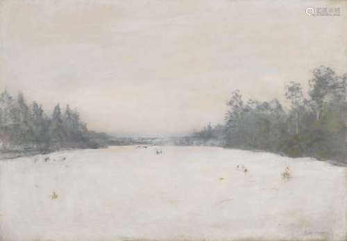 Snow-covered meadow 52.8 x 56.5cm (20 7/8 x 29 3/4in).  Isaak Ilych Levitan(Russian, 1860-1900)