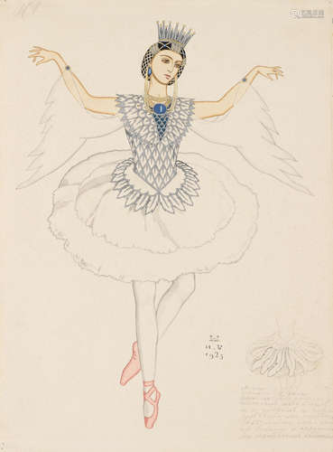 Costume design for Anna Pavlova as a Swan Princess 37.5 x 27.7cm (14 3/4 x 10 7/8in). Ivan Yakovlevich Bilibin(Russian, 1876-1942)