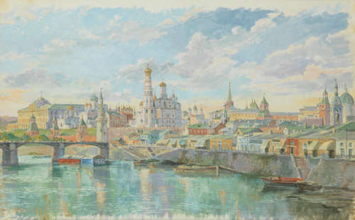 View of Kremlin and Bolshoy Moskvoretsky Bridge in spring Nikolai Sergeevich Matveev(Russian, 1855-1939)
