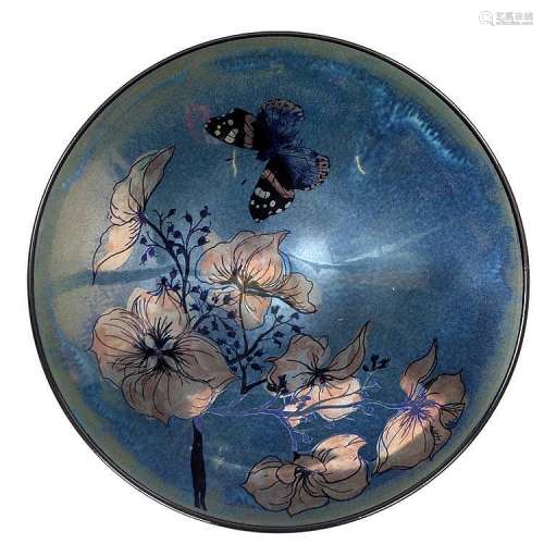 Jonathan Chiswell Jones (b.1944) 'Butterfly and Hydrangea' bowl