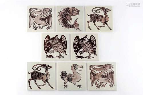 Kenneth Clark (1922-2012) Set of eight animal tiles, after William De Morgan