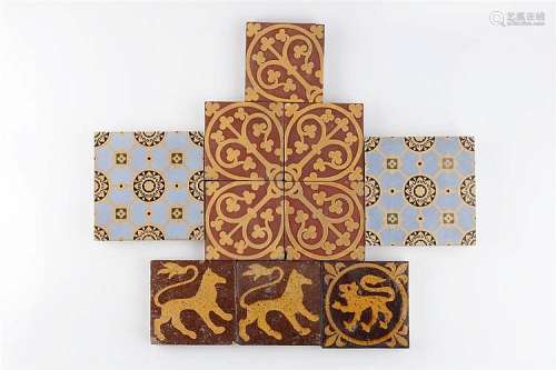 Attributed to Augustus Pugin Set of five encaustic floor tiles