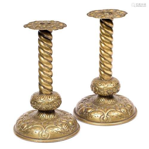 Newlyn Style Pair of Arts & Crafts candlesticks