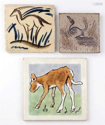 Joan Duffus (20th Century) Antelope and Swan tiles, circa 1930s