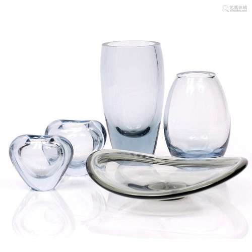 Per Lutken (1916-1998) for Holmegaard Two 'Menuet' vases, a vase and a bowl