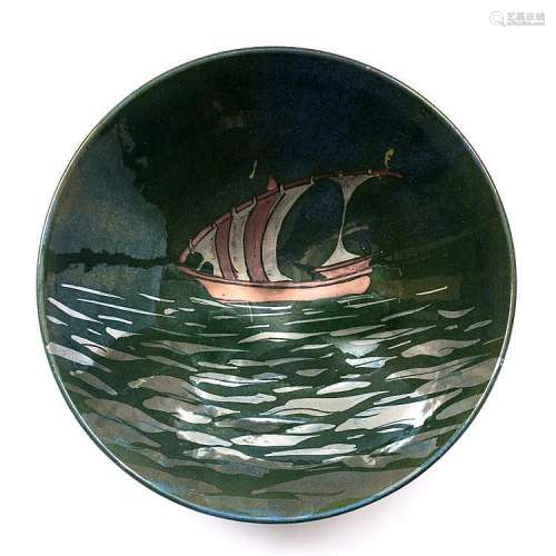 Jonathan Chiswell Jones (b.1944) 'Boat on Silver Sea' bowl