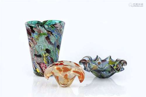 Murano of Italy Millefiori vase, together with two bowls