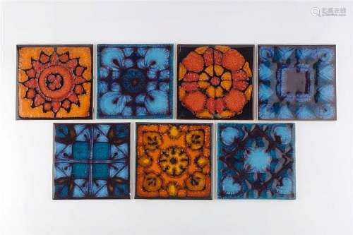 Kenneth Clark (1922-2012) and Ann-Wynn Reeves Set of 7 'Carnival' Tiles, 1960s/1970s