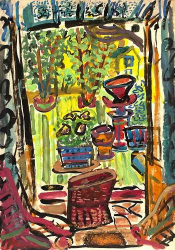 George Hooper (1910-1994) Jug on Chair, French Window and Loxwood Garden with Red Chair