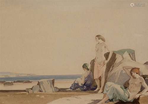 Circle of William Russell Flint (1880-1969) Beach Scene with Nudes