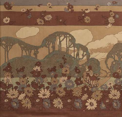 Bernard Nevill (b.1954) Flower landscape pictorial silk