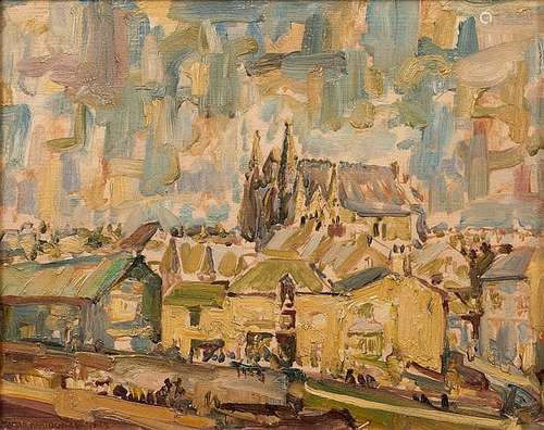 Marian Kratochwil (1906-1997) ''Cornish Fishing VIllage, Porthleven', 1962