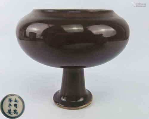 A PURPLE GLAZED BOWL WITH WANLI MARK