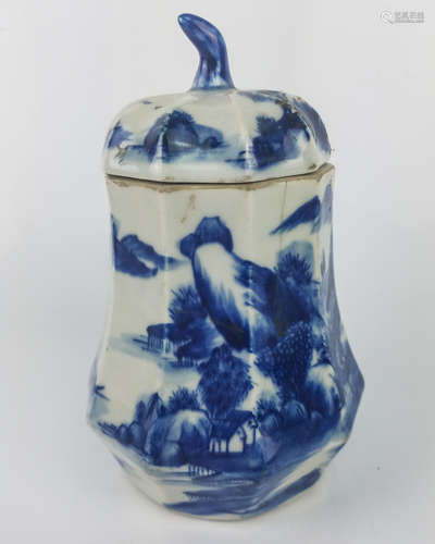 A BLUE AND WHITE JAR