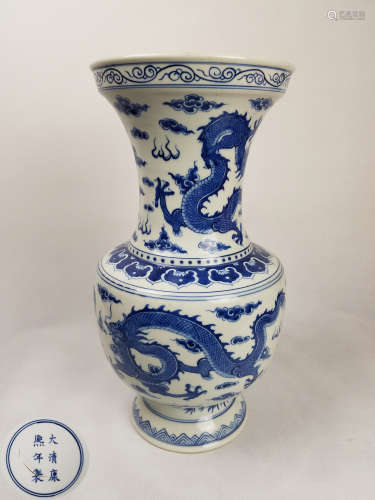 A QING KANGXI NIANZHI MARK BLUE&WHITE DRAGON VASE