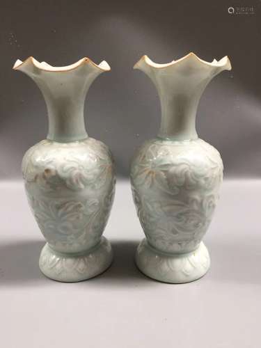 PAIR OF HUTIAN KILN FINE CARVED WHITE VASES