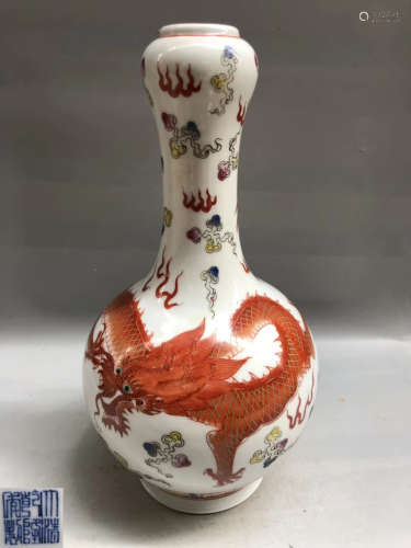 A QIANLONG MARK IRON-RED GARLIC MOUTH VASE