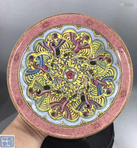 A QIANLONG MARK FAMILLE-VERTE PHOENIX PLATE