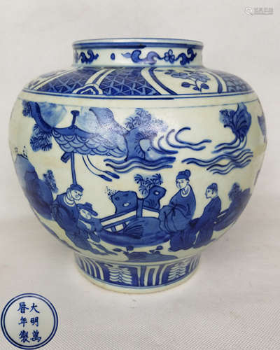 A BLUE AND WHITE JAR WITH WANLI MARK