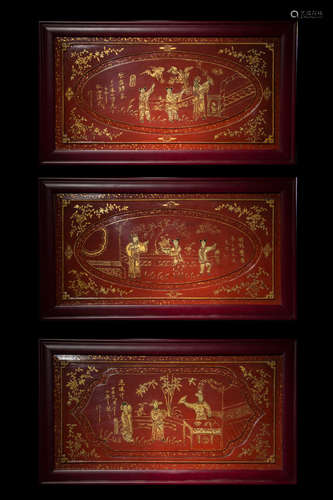 THREE FINE PAINTED LACQUERWARE TABLETS