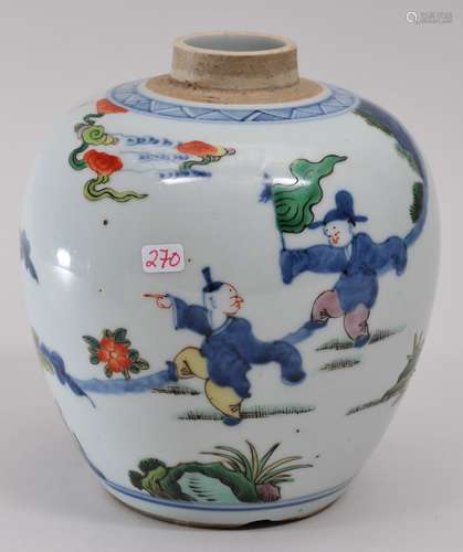 Porcelain jar. China. 19th century. Ovoid form. Wu Tsai decoration of children playing. 6