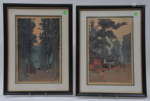 Two Hiroshi Yoshida Japanese woodblock prints. (1) 