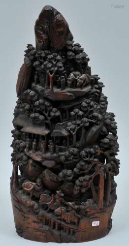Bamboo root carving. China. 19th century. Carving of a procession to a mountain temple. 15