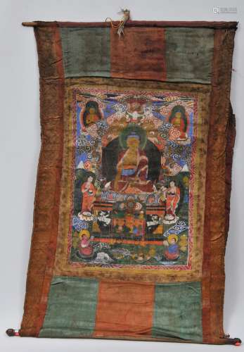 Buddhist painting. Tibet. 20th century. Thangkha of Amida. Mineral pigments and gilt on heavy cloth. 27