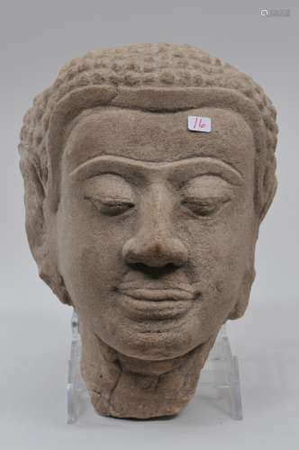 Carved sandstone head. Thailand. U Thong style. 14th century. 8
