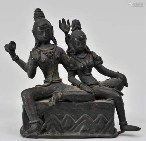 Bronze image. India. 19th century. Shiva and Parvati. 4-1/2