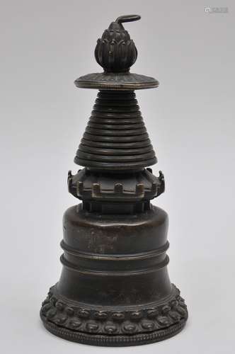 Bronze stupa. (Tibetan Chorten). 18th century. Later mounted as a bell. 8-1/4