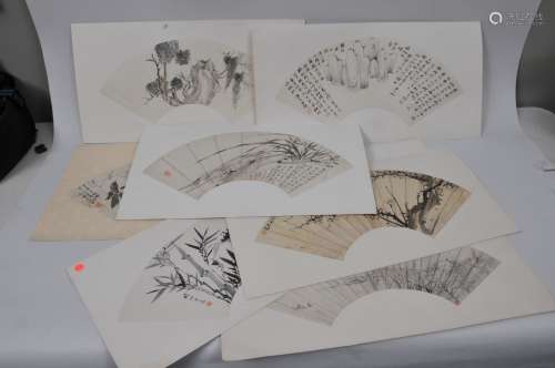 Lot of eight fan paintings. China. 19th to early 20th century. Ink and slight colours on paper.