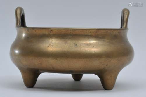 Bronze censer. China. 19th century, Tripod base. Hsuan Te mark on the bottom. 9-1/2
