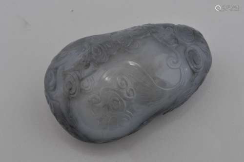 Jade snuff bottle. China. 19th century. Black and white jade. Carved as a double gourd with foliage and clouds. 2-3/4