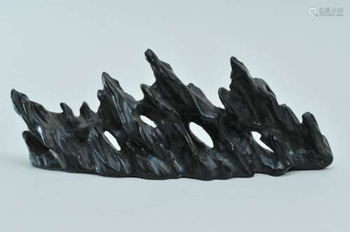 Porcelain brush rest. Early 20th century. Mountain shaped. Black glazed. 7