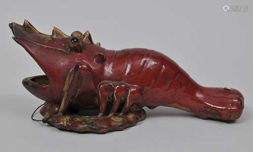 Ceramic wall vase. China. 19th century. Shih Wan ware. Moulded in the form of a lobster. Red and green glazed. 10