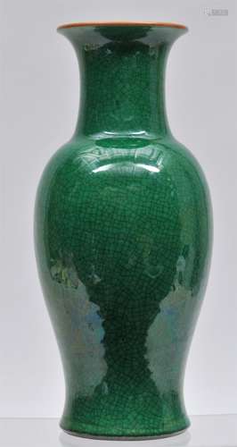 Porcelain vase. Early 20th century. Crackled camelia leaf green glaze. 10