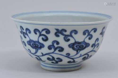 Porcelain bowl. China. 20th century. Underglaze blue decoration of Ling Chih scrolling. 4-3/8