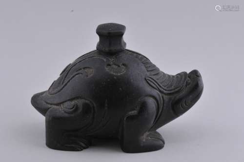Bronze water dropper. China. 19th century. Cast in the form of a  winged myhtical animal. 4