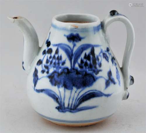 Porcelain wine ewer. China. 20th century. Yuan style underglaze blue floral decoration.  3