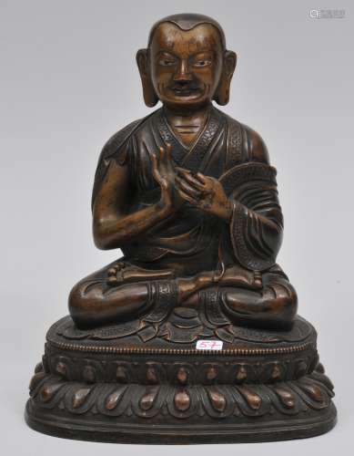 Bronze Buddhist image. Tibet. 19th century. Seated figure of a highly Lama. 8